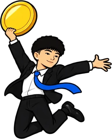Kimchi jumping with a gold coin